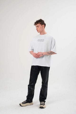 Moda Assema Erkek Bisiklet Yaka Baskılı Oversize Kısa Kol T-shirt - Beyaz Çok Renkli