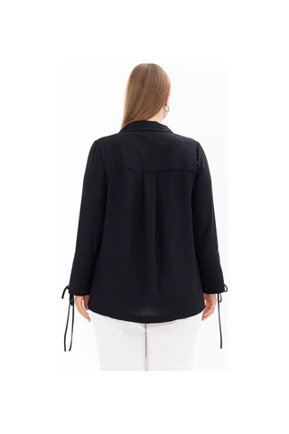 Galaxi Kadın Büyük Beden Kol Detaylı Düğmeli Gömlek 4007 Siyah