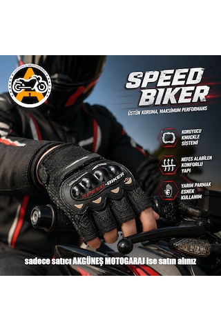 Akgüneş Motogaraj Speed Biker Yasaya Uygun Etiketli Yarım Eldiven Motosiklet Sürüş Eldiveni, Nefes Alabilir Koruma