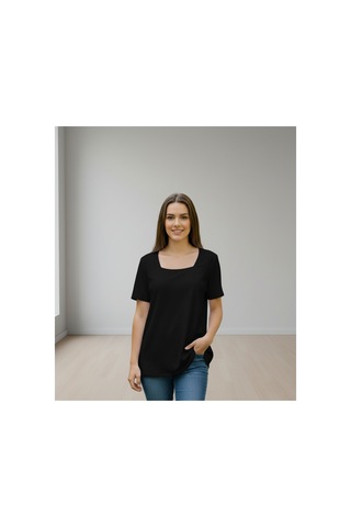 Lyvean Kare Yaka Oversıze Kısa Kollu Tshirt Siyah
