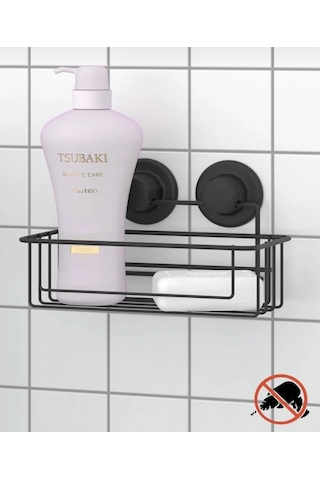 Vakumlu Banyo Duvar Rafı Şampuanlık Vantuzlu Siyah Siyah