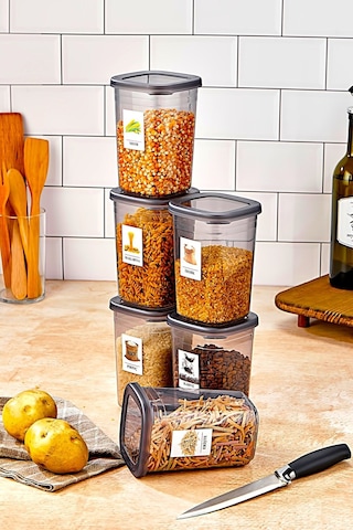 6 Adet Etiketli Square Kare Erzak Saklama Kabı Seti 1200 Ml - Sert Kapak 1.2 Litre Çok Renkli