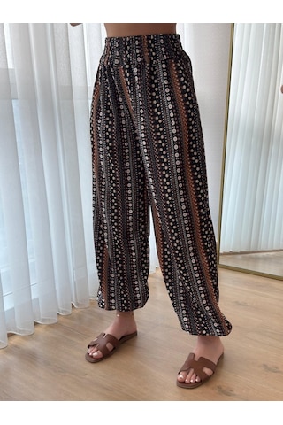 Sensuelle Kadın Yüksek Bel Etnik Desenli Geniş Dökümlü Bürümcük Pantolon Çok Renkli