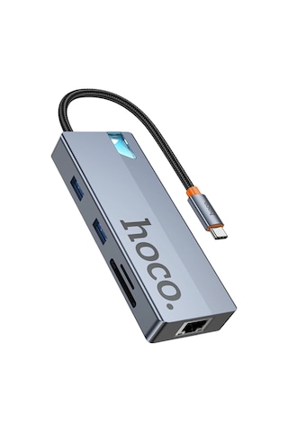 Hoco. Hb52 Wow 8in1 100w Pd 100 Mbps Ethernet 4k Hub Dönüştürücü - Gri