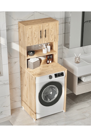 Reyo Enda Home Çamaşır Makinesi Dolabı 3 Raflı Banyo Dolabı Çam