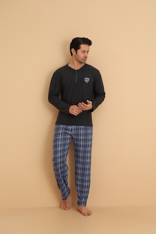 Flkn 7015 İnterlok Kışlık Ekose Pijamalı Erkek Pijama Takımı Antrasit