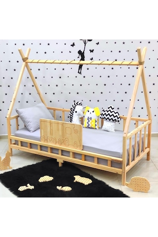Markaawm Montessori Yatak Ahşap Karyola Çocuk Ve Bebek Beşiği Tren Akçaağaç