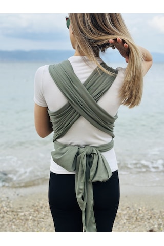 Çağla Yeşili Anakucağı Cepli Bebek Taşıma Şalı, Bebek Askısı Slin