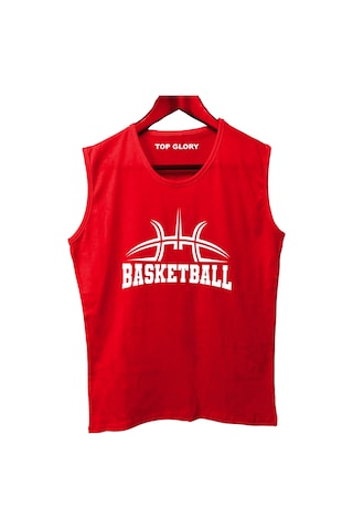 Top Glory Basketbolx Baskılı Kolsuz Sporcu T-shirt Tank Top Sporcu Fitness Atlet Kırmızı
