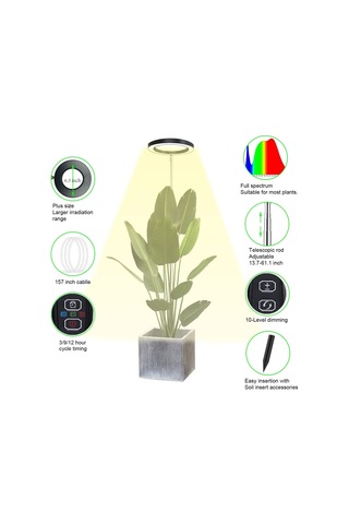 Dofolink 72 Led Toprak Takılı Bitki Büyüme Lambası - Tam Spektrum, 3/9/12 Saat Zamanlama, 10 Seviye Parlaklık Ayarı, 180 Döner Kafa, Beyaz Ip42, 10w Diğer