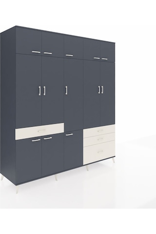 Kronos Dolap 8 Raflı 4 Çekmeceli 3 Askılı 220x59x243 Antrasit-antrasit/aytaşı Antrasıt/aytası