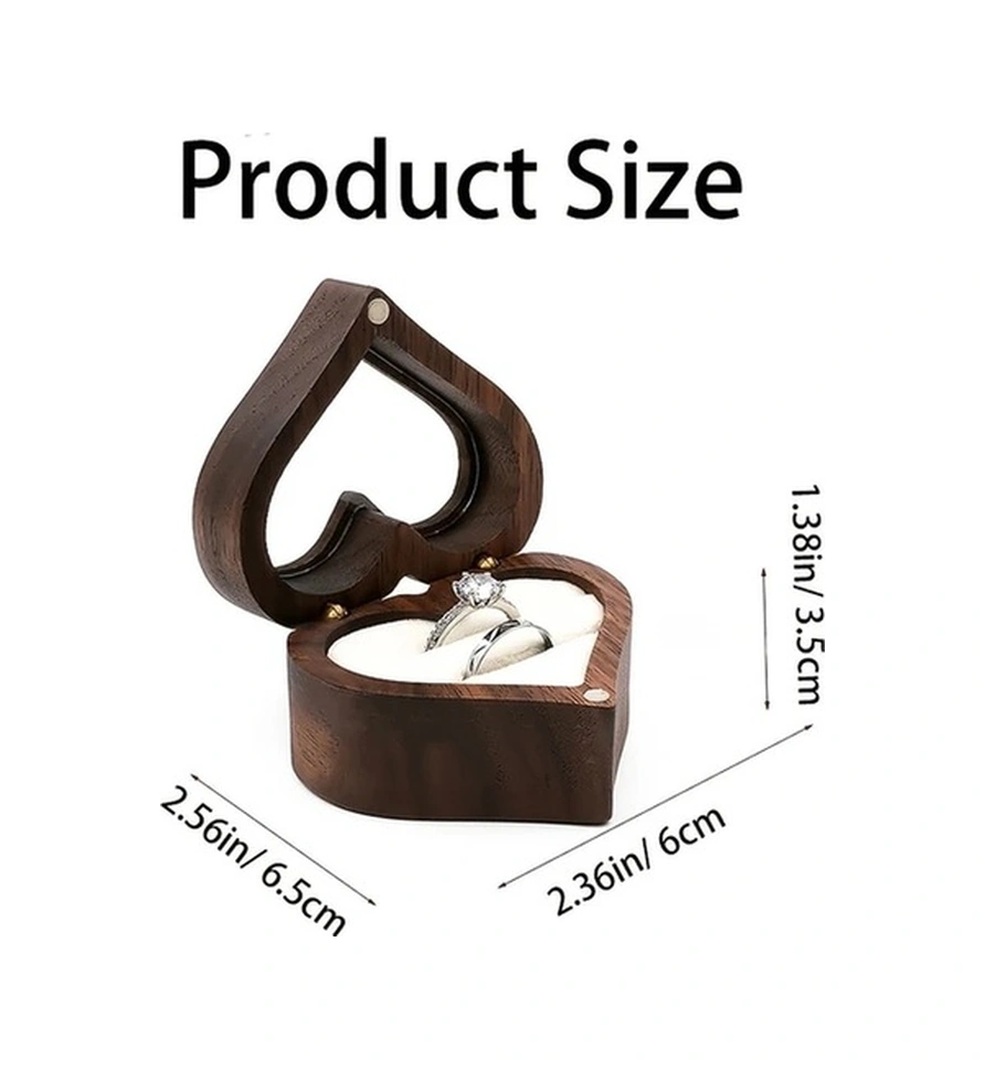 Trendooze Şanslı Kalpler İçin Beyaz Ahşap Nişan Kutusu, 2 Yüzük Kapaklı, Düğün Hazırlıkları