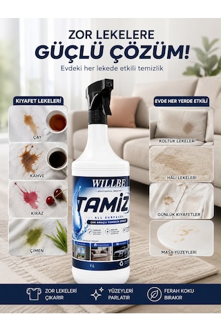 Willbe Tamiz Çok Yüzeyli Temizlik Spreyi Leke Çıkarıcı Yağ Çözücü 1l All Surfaces