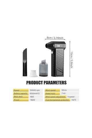 100000 Rpm Hava Üfleyici Turbo Jet Fan Vakum Toz Temizleyici, Şarj 52 M/s Yüksek Hızlı, 4 Vitesli Rüzgar Hızı Yongtao