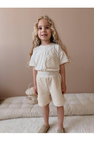 Jolly Kids Kız Çocuk Krem Dantelli Şortlu Takım Krem