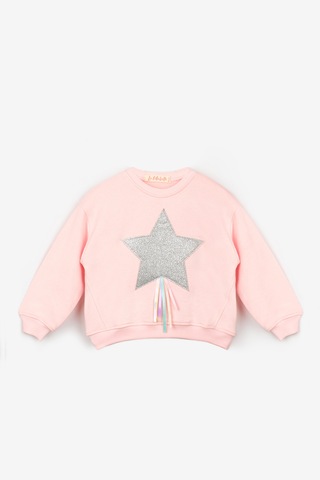 Le Mabelle Pembe Yıldız Nakışlı Kurdele Detaylı Uzun Kollu Kız Çocuk Sweatshirt Pembe