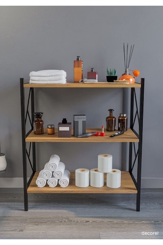 Morpanya Rose Banyo Düzenleyici Banyo Dolabı Çok Amaçlı Dolap 3 Katlı Metal Mutfak Düzenleyici Ceviz
