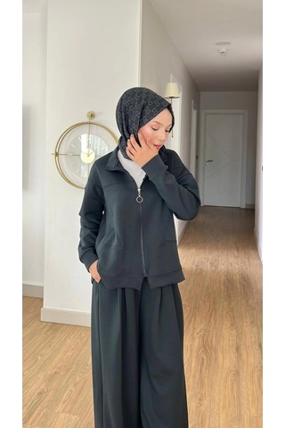 Emily Modal Kumaş Fermuarlı Tesettür İkili Alt Üst Takım Çok Renkli