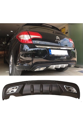 Citroen C4 Uyumlu Difüzör Difizör Siyah + Kare Egzoz Görünüm C Tip 2011 - 2016