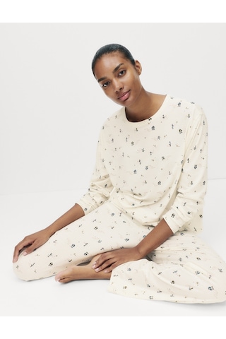 Marks & Spencer %100 Pamuklu Baskılı Pijama Takımı T37004621F Krem Mix