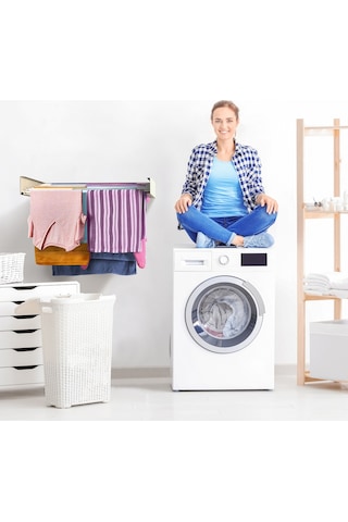 Kurutmalık Çamaşır Askısı - Duvara Monte Çamaşırlık - Patentli Tasarım Beyaz-120cm Beyaz