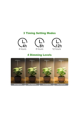 Grow Light, İç Mekan Bitkileri İçin Tam Spektrumlu Led Bitki Lambası Yüksekliği Ayarlanabilir Büyüyen Lamba, 4/8/12h, 4 Kısılabilir Parlaklık, Küçük Bitkiler İçin İdeal - Sarı Işık