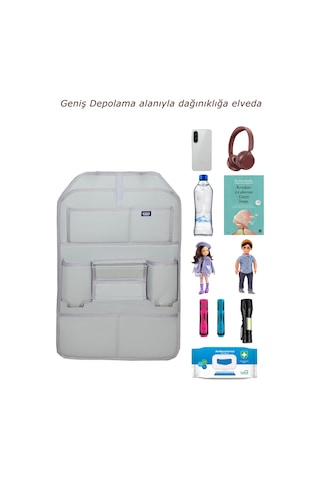Bod Oto Koltuk Arkası Deri Eşya Düzenleyici Araç İçi Organizer 1 Adet-Gri