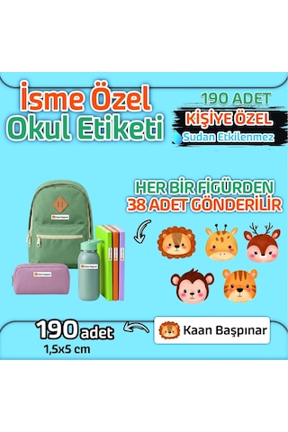 Okul Etiketi Isme Özel Kalem Defter Etiketi Animal -2 -190 Adet Çok Renkli