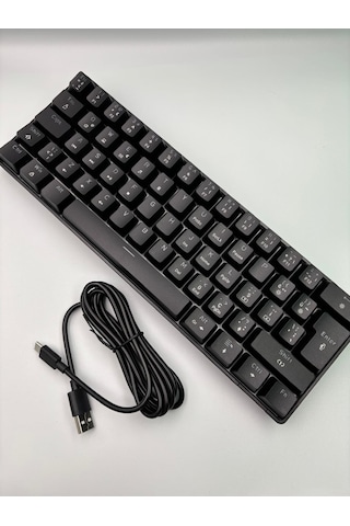 T60 Siyah Renk Mavi Switch Rgb Mekanik Kablolu Driverli Oyuncu Klavyesi T60 Mini Türkçe Q Klavye