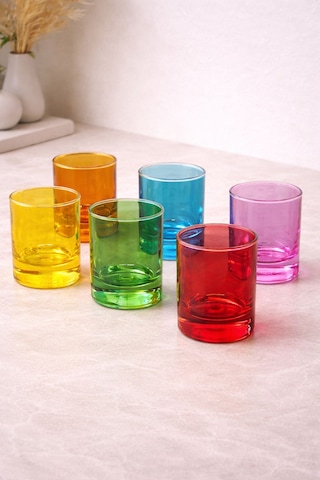6 Lı Cam Renkli Bardak Kahve Yanı Bardağı 50ml Çok Renkli