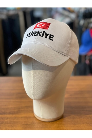 Türkiye Bayrak Nakışlı Fileli Unisex Beyzbol Cap Şapka Beyaz