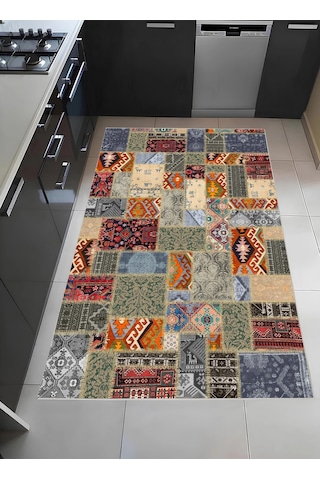 Renkli Patcwork Desen Modern Halı Dekoratif Kilim Çok Renkli