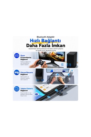 Essager Bluetooth 6.0 Usb Adaptör 20 Metre Menzil, 5 Cihaza Kadar Bağlantı, Tak Çalıştır, Windows Uyumlu
