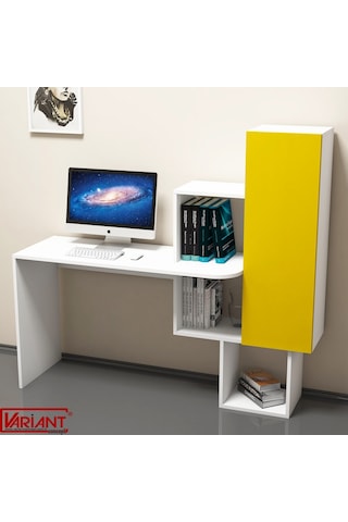 Variant Variant Açelya Kitaplıklı Çalışma Masası Beyaz-Sarı