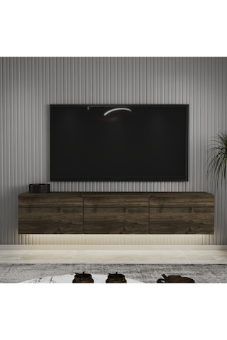 Neon Led Işıklı Duvara Monte,3 Kapaklı Tv Ünitesi,tv Sehpası Sandık Ceviz - İstanbul Ceviz İstanbul Ceviz