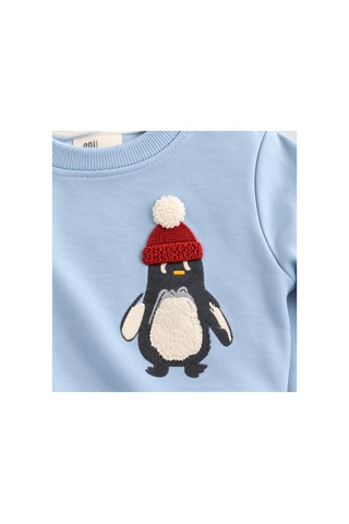 Omeca Concept Penguen Baskılı 2'li Erkek Çocuk Takımı Sweatshirt Ve Jogger Alt Günlük Bebek Eşofman Takımı mavi