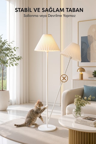 Lora Metal Lambader 150 Cm Tek Ayaklı Umbrella Krem Kırma Kumaş Başlık Abajur Lam04