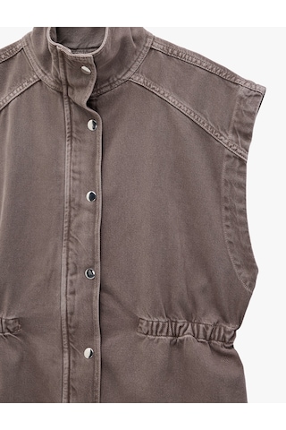 Koton Büzgü Detaylı Pamuklu Çıt Çıt Düğmeli Dik Yaka Kolsuz Denim Yelek Açık Kahverengi 7wal20001mw