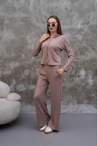 Elaxi Modal Kumaş Slim Fit Kapüşonlu İkili Takım VİZON