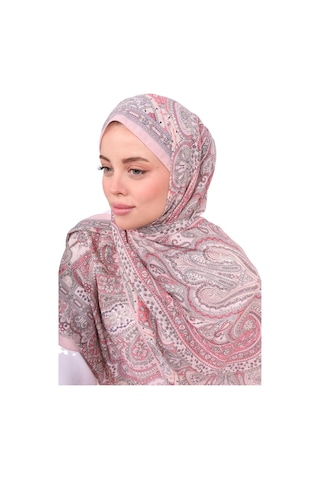 Premium Lux Original Etnik Desen Şal Vual İpek, 1. Sınıf, Hafif, Rahat, Şık, Tesettür Giyim Pembe