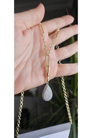 Slowshe 14 K Gold Kaplama Damla Vıp Kolye Zincir Uzunluğu: 45 Cm Gold