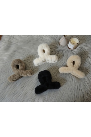 Kadın L Boy 4 Adet Peluş Tüylü Zarif Mandal Peluş Toka 4 Adet