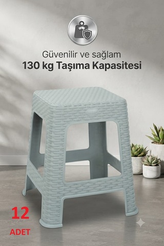 12 Adet Hasır Büyük Boy Sağlam Kaliteli Kalın Tabure Gri-ma109 12 Adet