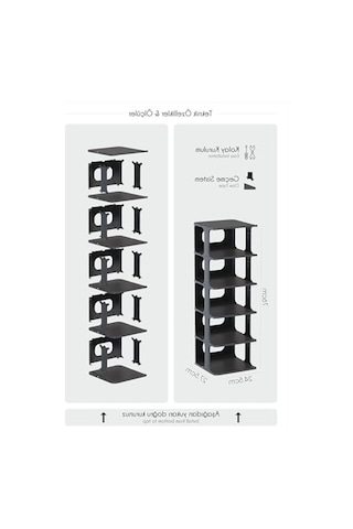 Portatif 5 Katlı Ayakkabılık, 76x24.5x27.5 Cm Boyutlarında, Kolay Kurulum Açık Ceviz