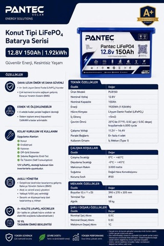 Pantec 12.8v 150ah 1.92kwh Lifepo4 Lityum Akü