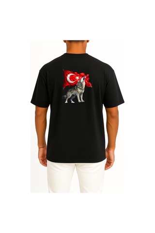 Bahriyeli Collection Oversize Türkün Nefesi Göğüs Ve Sırt Baskılı Unisex T-shirt Siyah
