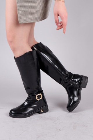 Olabu Gold Tokalı Cilt Düz Çizme Siyah-8557 Siyah