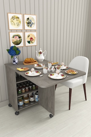 Asra Trend Mutfak Adası Yemek Masası MA-01 %100 MDF Çok Amaçlı Tekerlekli Hazırlık Masası Retro Gri