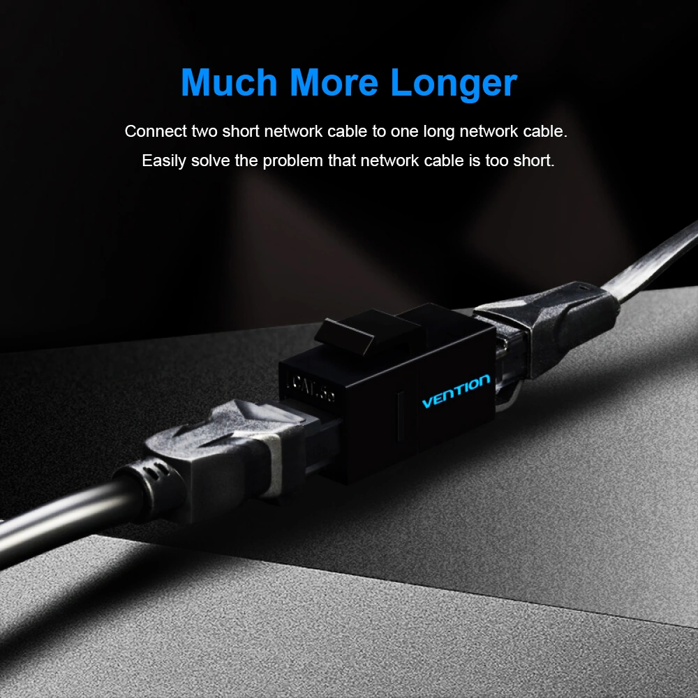 Qingmipy Ventıon Rj45 Ağ Kablosu Çoğaltıcı, Altın Kaplı Pimli Abs Malzeme, Ağ Kablosunu Kolayca Uzatmak İçin Çift Taraflı Bağlayıcı - Siyah