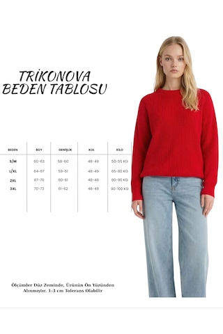 Trikonova Oversize Triko Kazak Kırmızı